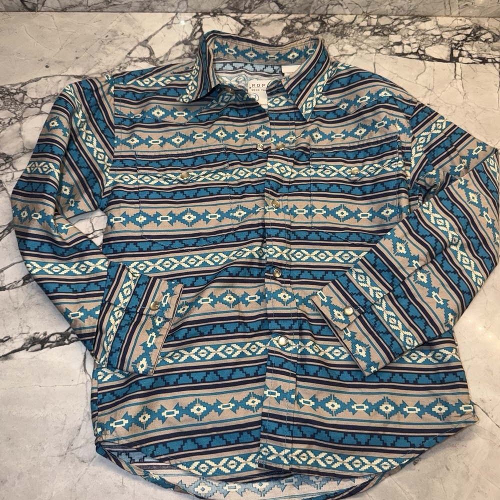 Roper Boys Youth Small 6/7 Western Pearl Snap Button Down Shirt